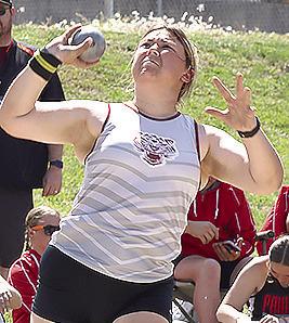 Lewiston’s Axel Seeman (left) finishes in the 800 M. Run while Pawnee City’s Dylan Layne (right) heaves a big throw in the boys’ Shot Put event. Pawnee City’s Atreyu Kling (above) clears the bar in the boys’ Pole Vault while LHS’ Bryleigh Crouse (above right) gets off a good throw in the girls’ Shot Put.