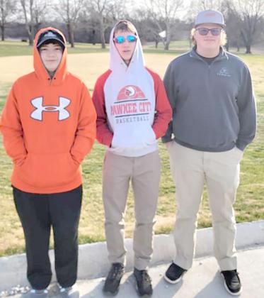 Members of the 2022 HTRS/Pawnee City Golf Team are from left: Carson Refsdal, Justin Pierce, Keegan Vetrovsky. Not pictured: Aidan Friedly, River McNeely, Isaac Seitz.