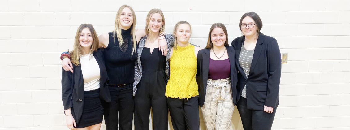 Lewiston 2023 Speech--L to R--Kierstin Rehrs, Ashlynn Anderson, Madeline Janssen, Ayden Hunzeker, Leah Christen, and Riley Hock.