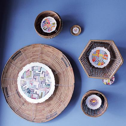 The entry in Tracy Hoffman's home which displays both her fiber art and her watercolors.