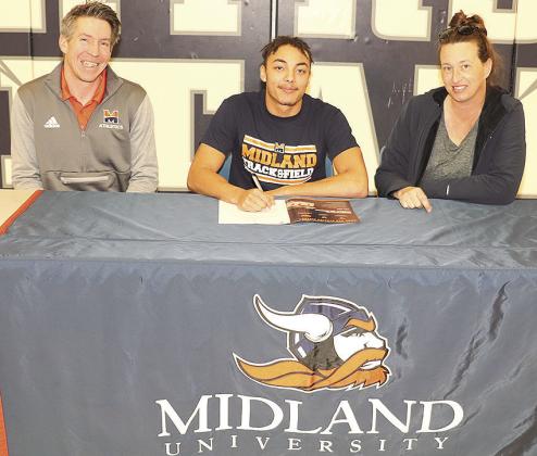 McQueen signs with Midland University – Humboldt Table Rock Steinauer’s JJ McQueen recently signed a letter of intent to participate in track at Midland University. Pictured are from left, Daniel Gerber (Head Coach of Midland's track and field team), JJ McQueen and mom, Alicia Manley.