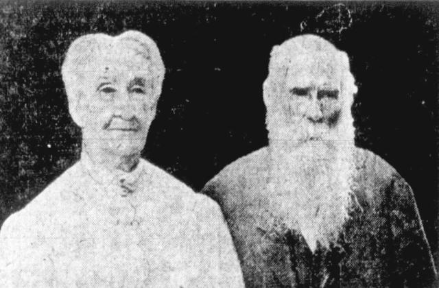 Above: Picture these two old folks, Esther &amp;amp; R. V. Muir, when they were only 29 years old. That is how old each was when Muir made his dangerous trip to Table Rock, leaving Esther at home with a toddler and a baby. This picture was taken in 1912, on the occasion of their 60th wedding anniversary. This is the only known photograph of either.