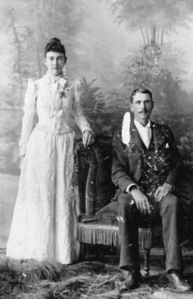1891:Wedding portrait of Della Purcell and Parker McCoy, taken at Mahan &amp;amp; Wallace in Pawnee City.