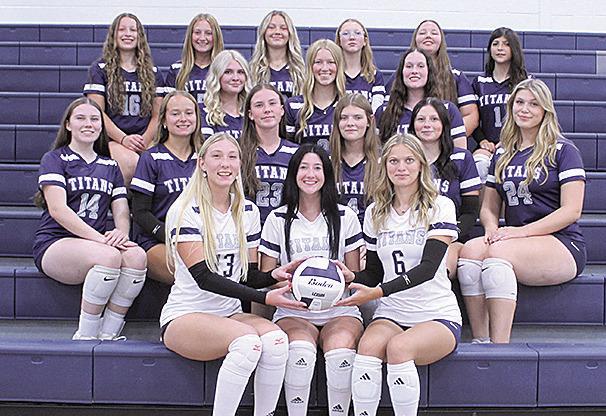 Members of the 2026 HTRS Volleyball team are (L-R front row) Seniors: MaKena Dunlap, Harlee Hardesty, Chloe Shupp. Second Row Juniors: Eden Duryea, Eden Stewart, PJ Howe, Emerson Bredemeier, Dasha Hunzeker, Georgianna Melcher. Third Row Sophomores: Adilyn Nincehelser, Bailee Schmit, Lexi Tichy. Fourth Row Freshmen: Ellisyn Herr, Ava Shupp, Lily Beetison, Madison Lefler, Elise DeJonge and Kaydence Reyes. (Not Pictured: Head Coach: Brittany Rogers, Assistant Coach: Megan Howe)