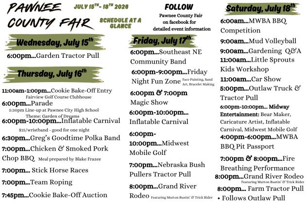 Be sure to clip and save this 'At a glance' fair schedule.