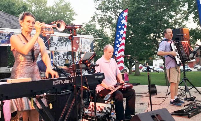 Mollie B. (playing trumpet &amp;amp; keyboard), Rory Hoffman, Ted Lange. Photo by Sharla Sitzman
