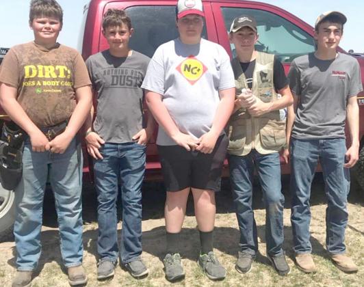 P.C/HTRS’ Norman McHenry and Hayden Binder (pictured left) medaled recently at the All-Conference shoot. McHenry (left) took 1st place in his division and won the shootoff while Binder placed 2nd in his division. Pictured above are the Pawnee City/HTRS Junior Trap Shooting Team of: Tucker Everett, Wyatt Blank, Hayden Binder, Dawson Wilkinson, and Norman McHenry. Not pictured: Jonathon Koch.