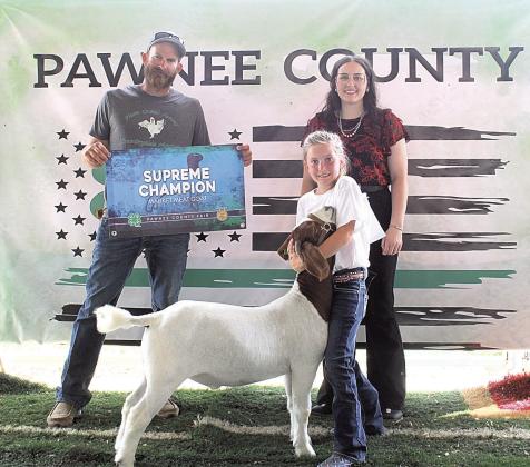 Addison Barr, Supreme Champion Market Meat Goat Back Row (L-R) Logan Barr, Sheep &amp;amp; Goat Judge Jaylynn Lamb