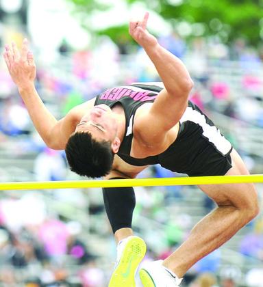 Pawnee City’s Anthony Kling clears the High Jump bar on Friday in the boys’ Class D event at 5’10”. Photo courtesy of Luke Nichols/Beatrice Daily Sun
