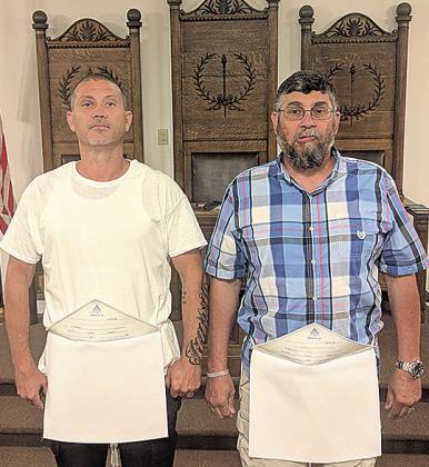 On Saturday, July 12, Pawnee Lodge #23 initiated two new members. Donnie Fisher and Russell Weeks were initiated as Entered Apprentice Masons, the first of three degrees in becoming a Mason. Both Donnie and Russell and their families live in Pawnee City and are active in the community. We are happy to welcome them into our Fraternity.