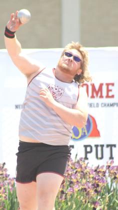 Lewiston’s Jaxon Janssen in the Shot Put.