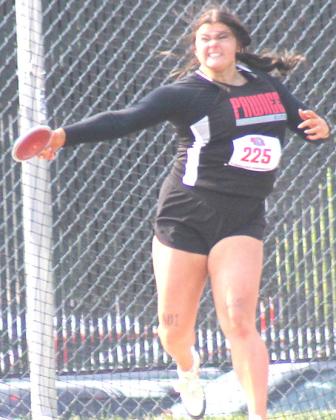 P.C.’s Kenadie Schmutz in the Discus event.