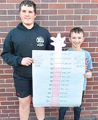 Pictured right: Top two meat sticks sellers for the youth football team. Aidan Petersen in second place and Kolbrin Farewell in first selling almost 1500 meat sticks.