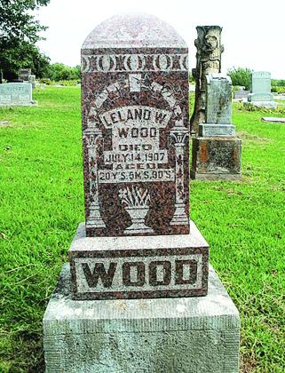 Tombstone of young Leland Wood, who died in 1907 at the age of 20. On the side is engraved, “His life went out in a mission of mercy.” He drowned in a flood trying to save a neighbor’s horse from their barn. He was a strong swimmer but apparently got caught up in a fence under the water.