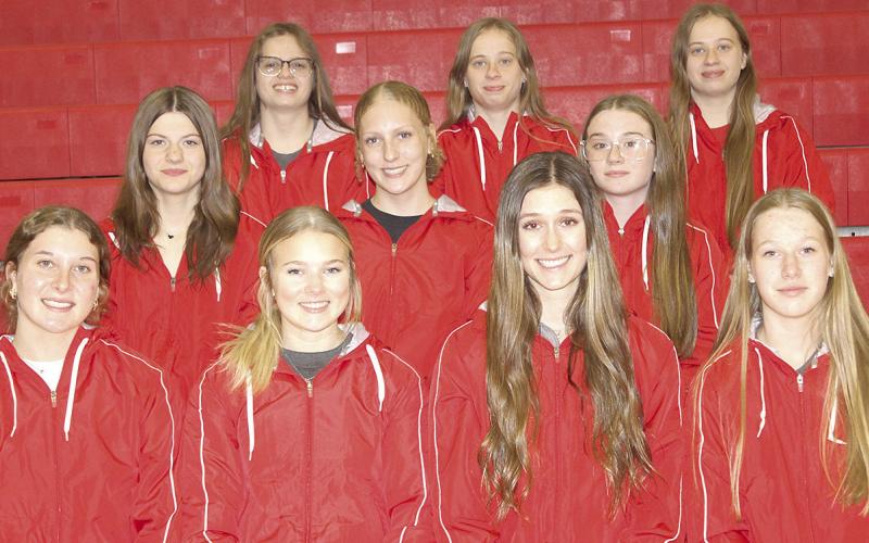 Members of the 2024 Pawnee City Girls’ Track team are front, from left: Cameron Ottersberg, Madison Fender, Logan Maloley, Cara Pierce. Second row: Taelyn Blecha, Maddy Osborne, Shyla Clark. Back row: Breonna Gyhra, Ericca Gyhra, Denielle Gyhra. Not pictured: Shayla Puhalla, Neveah Blecha, Adelyn Sisco, Emalyse Gottula, Kinsley Benson.