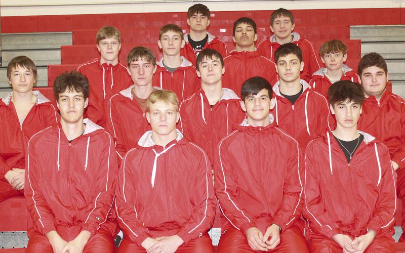 Members of the 2024 Pawnee City Boys’ Track team are front, from left: Oscar Machini, Trey Marteney, Philip Layne, Nico Meglar-Staroverov. Second row: Jesse McLaughlin, Drew Menninga, Jett Farwell, Anthony Kling, Mason Fisher. Third Row: Cael Johnson, Dawson Wilkinson, Atreyu Kling, Kaminn Koester. Back row: Dylan Layne, Justin Baehr.