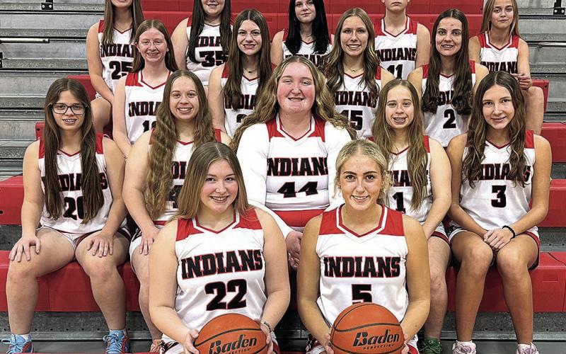 Members of the 2025-26 Pawnee City Girls’ Basketball team are front, from left: Abby Dietrich, Madelyn Osborne. Second row: Breonna Gyhra, Denielle Gyhra, Adelyn Sisco, Ericca Gyhra, Kinsley Benson. Third row: Kailey Hartman, Taelyn Blecha, Haylee Plager, Emalyse Gottula. Fourth row: Ainsley Rauner, Lilah Yunghans, Emily Koster, Kailyn Jensen, Brook Tozer.