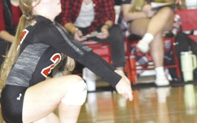 Paula Jasa/Republican P.C.’s Cara Pierce sends a serve receive pass to the front row against Southern last Tuesday night.