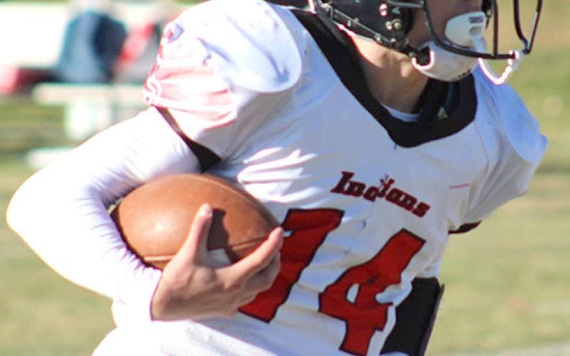 P.C.’s Jett Farwell (#14) had 11 carries for 135 yards and 4 TD’s against Potter-Dix. photo courtesy of Jamie Maloley