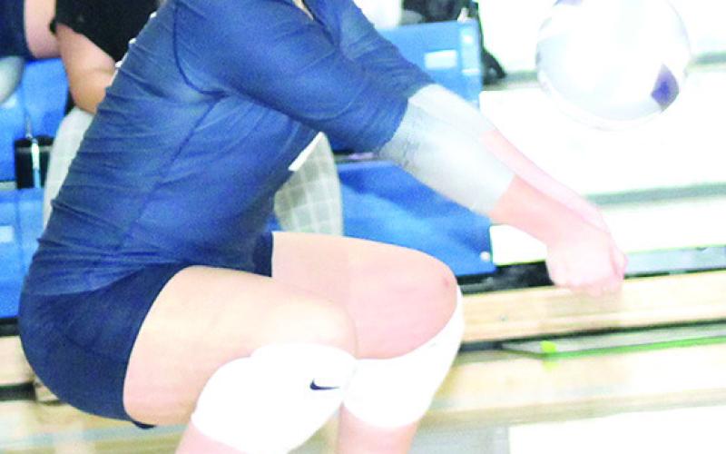 HTRS’ Maddie Bredemeier makes a pass on serve receive against Southern last Thursday at the Class B Mudecas Volleyball Tournament. Paula Jasa/Republican