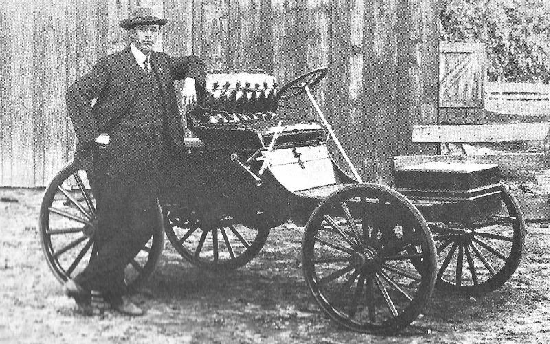 Archer King with one of three cars that he built, photo shared by the late Laura Turnbull, a daughter. King later moved to Pawnee City.