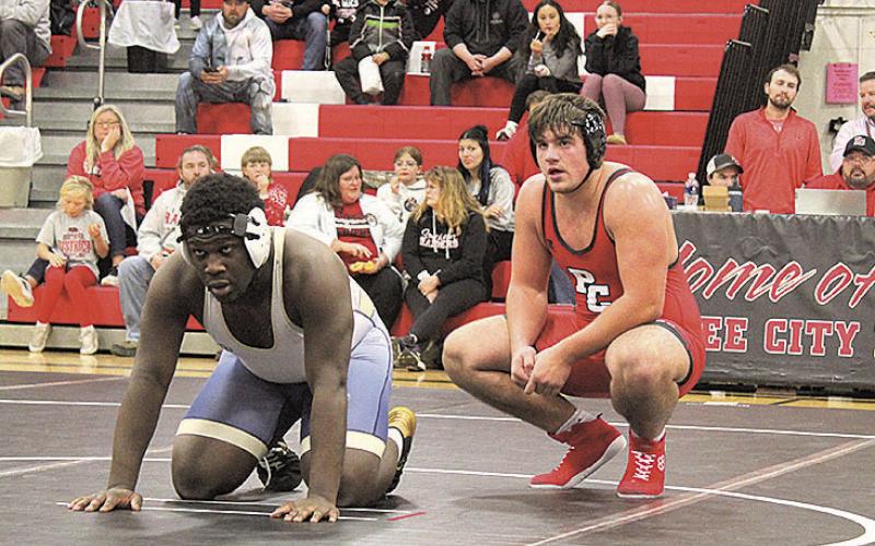 Pawnee City Indian Dylan Layne and Lincoln Lutheran Warrior Josiah Nsoh await the go-ahead from the referee to begin another round.