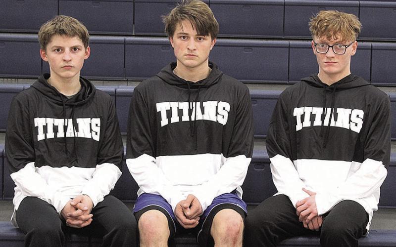 Members of the 2025-26 HTRS Wrestling Team are Wesley Pagnano, Tristan Pagnano, Liam Falder. Not pictured: Alex Dewberry
