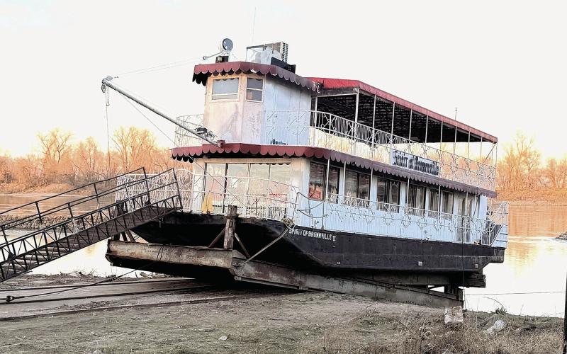 The Spirit of Brownville at sunset last weekend, pulled out of the river and waiting for its annual Coast Guard inspection. Then the question will be whether a pilot can be secured in time for this year’s summer excursions.