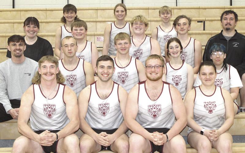 Members of the 2024 Lewiston Track team are front, from left: Tristen Ray, Brady Bledsaw, Jaxon Janssen, Charidise Minzel. Second row: Head Coach Kohlton Gabehart, Kaden Wagner, Everett Bohling, Kierstin Rehrs, Delia Quintana. Third row: Coach Megan Voorhis, Taven Borcher, Brody Wright, Tristen Wagner, Coach Alex Callan. Back row: Cashton Steinacher, Justice Currie, Evan Christen, Not pictured: Madeline Janssen.