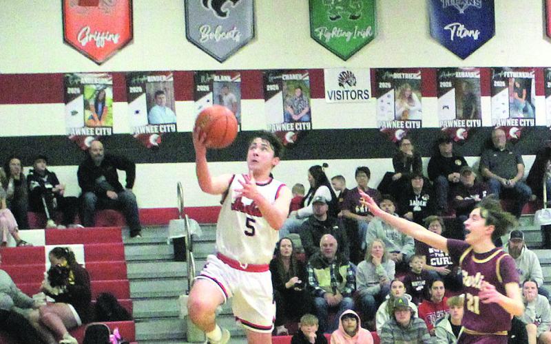 Pawnee City Sophomore Jordan Wernimont jumps to score