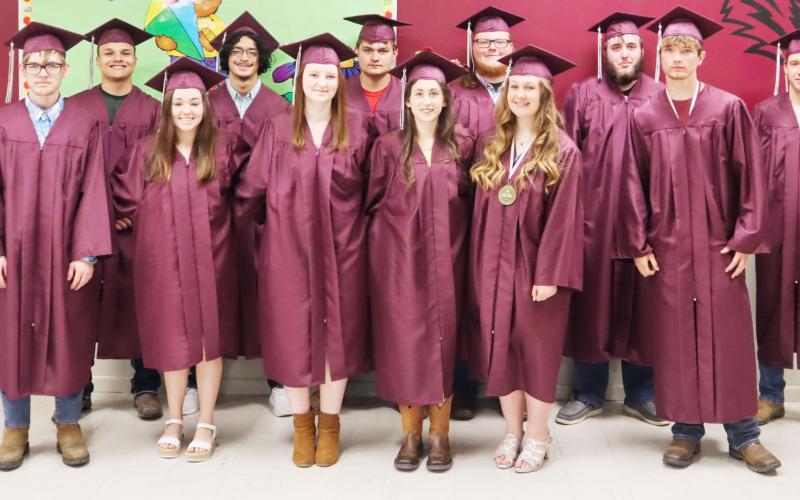The Lewiston Consolidated Schools Class of 2022. Front row, from left, Ethan Bohling, Case Carel, Rhiannon Harms, Rebecca de Koning, Kienen Creek, back row from left, Gabriel Garcia, Abel Gonzalez, Jaden McHenry, Shawn Salts, Ethan Horne, and Johnathan Burgett. Ray Kappel/Republican