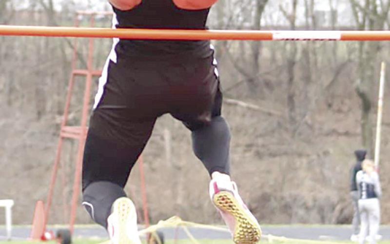 P.C.’s Anthony Kling attempts to clear the bar in the boys’ High Jump event at the JCC Invitational. Photo courtesy of Jamie Maloley