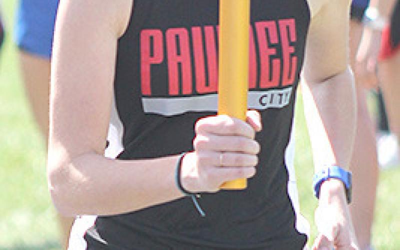 Paula Jasa/Republican Pawnee City’s Mallory Branek strides out in the 3200 M. Relay.