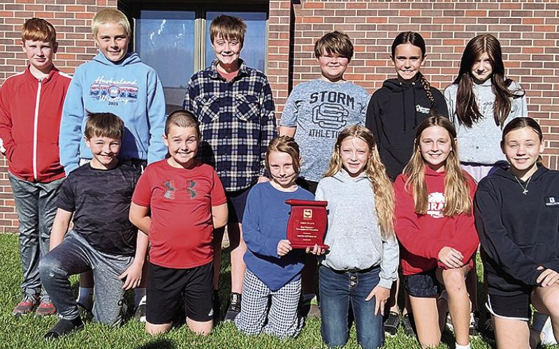 Pawnee City 5th graders. Back Row: (Left to right) Silas Bloss, Parker Schuetz, Dalton Binder, Tucker Townsley, Jamie Johnson, Nikole Davis. Front Row: Mason Ellston, Sam Rauner, Chloe Bassinger, Layla Cumley, Paislee Farwell, Kennedy Hegemann