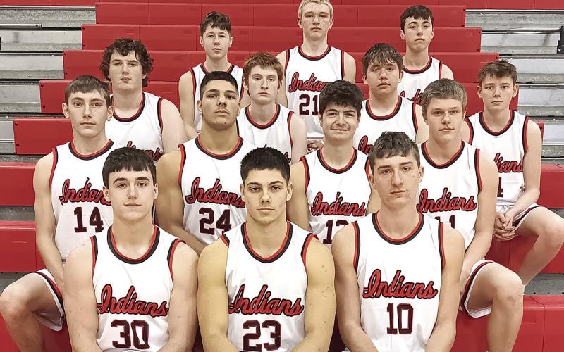 Members of the 2024-25 Pawnee City Boys’ Basketball team are front, from left: Jett Farwell, Anthony Kling, Drew Menninga. Second row: Dawson Wilkinson, Atreyu Kling, Tyler Tegtmeier, Cael Johnson. Third row: Aidan Petersen, Colin Fender, Justin Baehr, Kaminn Koester. Back row: Brayden Frakes, Payton Rose, Jordan Wernimont.