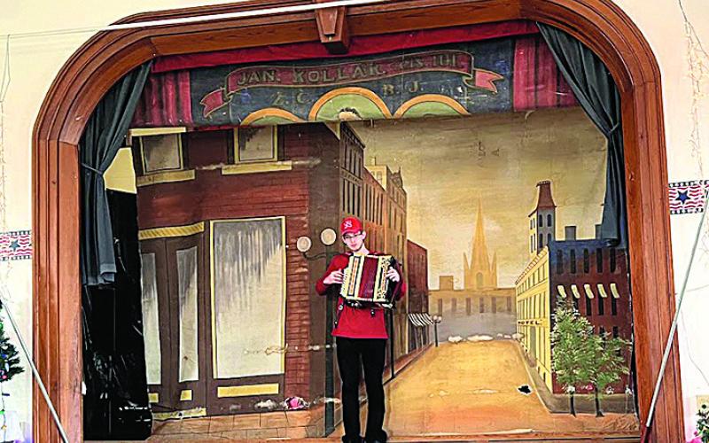 The mid-stage curtain, with Trey Blecha playing during the 100-year anniversary of the Hall in December