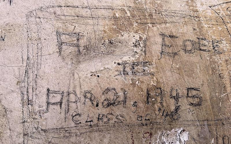 Though this marking is nearly illegible today, it seems the class of ‘46 was looking ahead to their senior year as early as April!