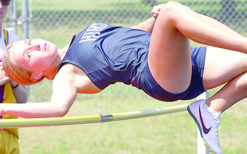 HTRS’ Miranda Rist cleared the High Jump bar at 4’7” and earned her trip to State. Jasa/Republican