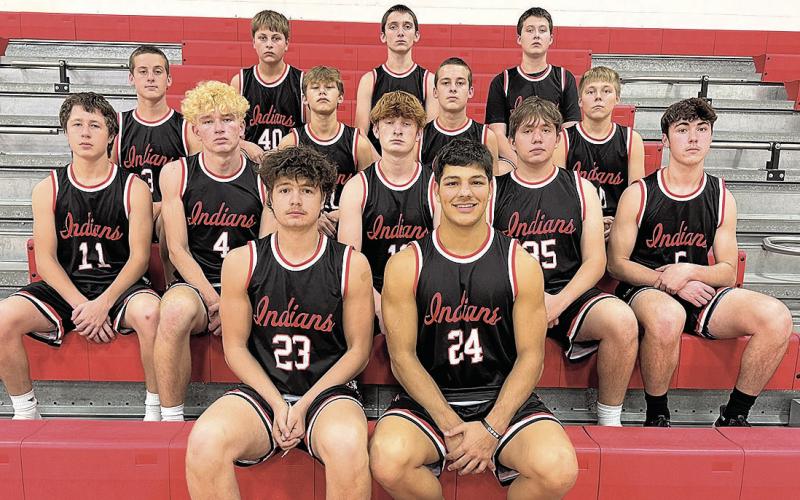 Members of the 2025-26 Pawnee City Boys’ Basketball team are front, from left: Tyler Tegtmeier, Atreyu Kling. Second row: Braydon Frakes, Payton Rose, Colin Fender, Justin Baehr, Jordan Wernimont. Third row: Liam Glathar, Jaiden Howard, Maverick Glathar, Ryan Plager. Back row: Derrick Porter, Drake Wilkinson, Paxton Binder.