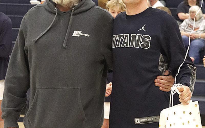 HTRS held their Parent’s Night on Thursday night, February 13th for the Basketball, Wrestling and Unified Bowling student athletes. Pictured is Brennen Vaughan (right) with his Dad, Jeff Vaughan (left). Paula Jasa/Republican