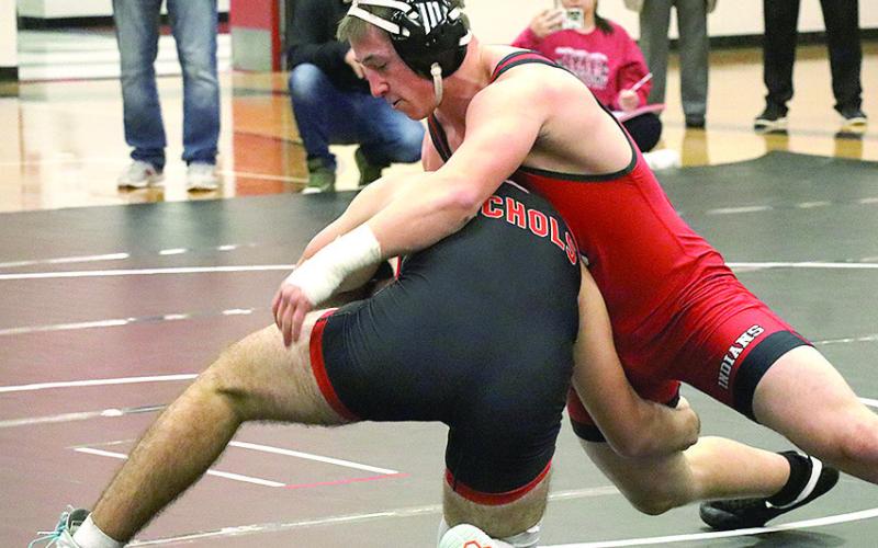 P.C.’s Jesse McLaughlin gets control of his JCC opponent at the P.C. Double Duals. Paula Jasa/Republican