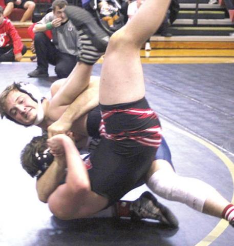 HTRS/P.C.’s Brandt Leech takes down his opponent at the JCC Invitational on Saturday.