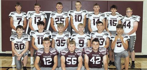 Members of the 2025 Lewiston football team are front, from left: Tristen Wagner, Taven Borcher, Axel Seeman. Second Row: Beckem Eggert, Sutton Morris, Jacob Bruns, Evan Christen, Colter Steinacher, Ethan McEvers. Third Row: Cashton Steinacher, Grady Weyers, Brock Janssen, Chase Rule, Payton Heideman, Kenny Peck, Camden Swendener. Not pictured: Brody Wright.
