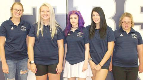 Members of the HTRS Girls’ Golf team are front, from left: Gracie Shafer, Mikkayla Flynn, Jacqueline Joyce, Ricki Long and Libby Standerford.