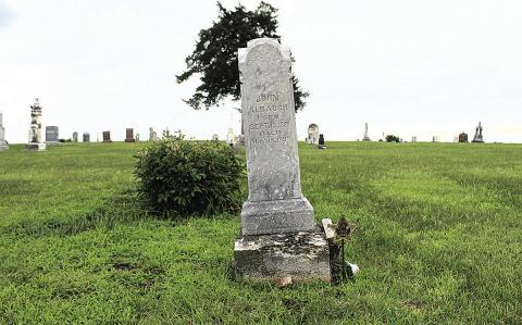 John Albaugh’s grave stands alone at the edge of the Cincinnati Cemetery. Though records indicate Lavina and Solomon were both buried in the same plot as John, their markers could not be found.