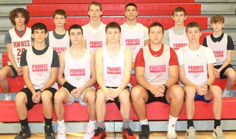 Members of the 2022-23 Pawnee City Boys’ Basketball team are front, from left: Philip Layne, Jett Farwell, Brysen Horst, Joseph Marteney, Drew Menninga. Back row: Langdon Tozer, Tyler Tegtmeier, Hunter Wake, Atreyu Kling, Dawson Wilkinson, Kamian Koester. Not pictured: Justin Pierce, Anthony Kling, Garrett Duryea.