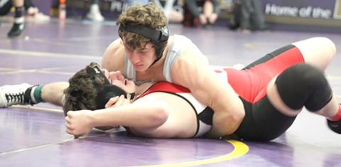 HTRS/P.C.’s Andy Maloley pins his opponent at the Louisville Wrestling Invitational last week. Andy won his 170 lb. division at the Tournament. photo courtesy of Shane Maloley