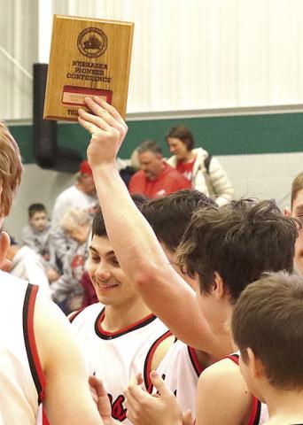 The Pawnee City Indians celebrate their 3rd place finish at the 2025 Pioneer Conference Tournament. Paula Jasa/Republican