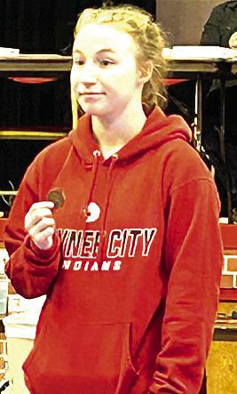 P.C.’s Kaylee Turnbull shows off her 3rd place medal at the Warcat Invitational last week. Photo courtesy of Jamie Maloley