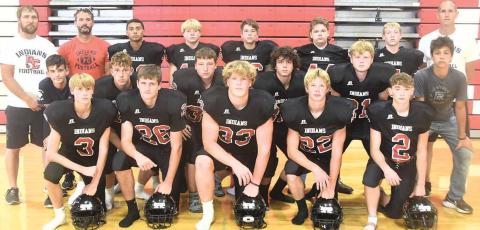 Members of the 2020 Pawnee City Football team are front, from left: Kylenn Koester, Bryce Gyhra, Simon Osborne, Kyle Gyhra, Logan Tozer. Second row: SM Philip Layne, Andy Maloley, Joey Marteney, Anthony Moore, Clayton Shook, Anthony Kling, SM;. Back row: Asst. Coach Ben Blecha, Asst. Coach Shane Maloley, Nick Owens-Horner, Trey Marteney, Hunter Marrs, Justin Pierce, RC Valdez, Head Coach Scott Brumbaugh.
